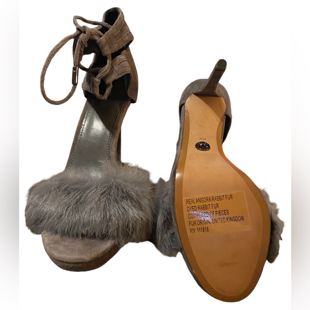 BRAND NEW MICHAEL MICHAEL KORS REMI RABBIT FUR LINES GRAY SUEDE HEELS SI… - Picture 9 of 9